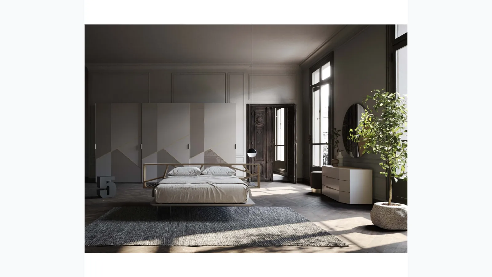 Letto di design con testiera in Quercia Space di Voltan