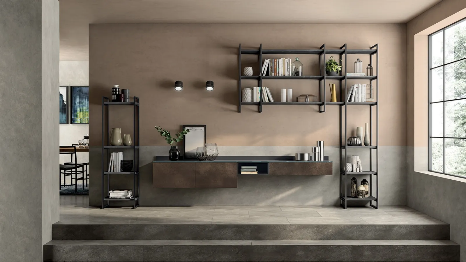 Libreria Living Liberamente sistema Metro di Scavolini