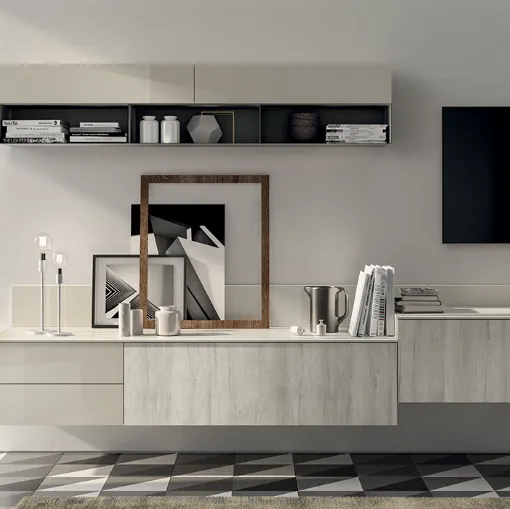 Parete Attrezzata Living Evolution in Decorativo Rovere Artic di Scavolini