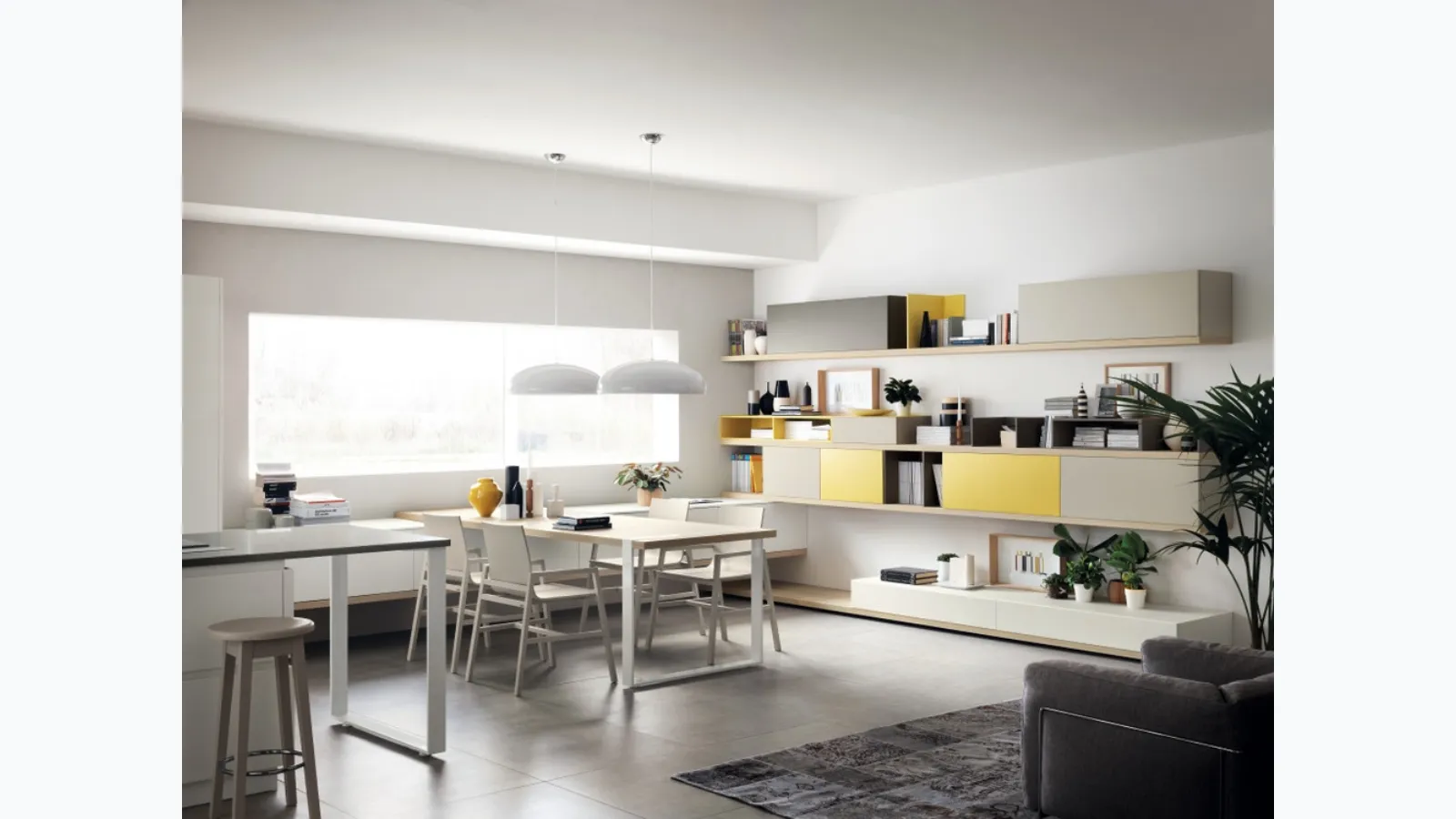 Parete Attrezzata Living Foodshelf in laccato Tortora e Giallo di Scavolini