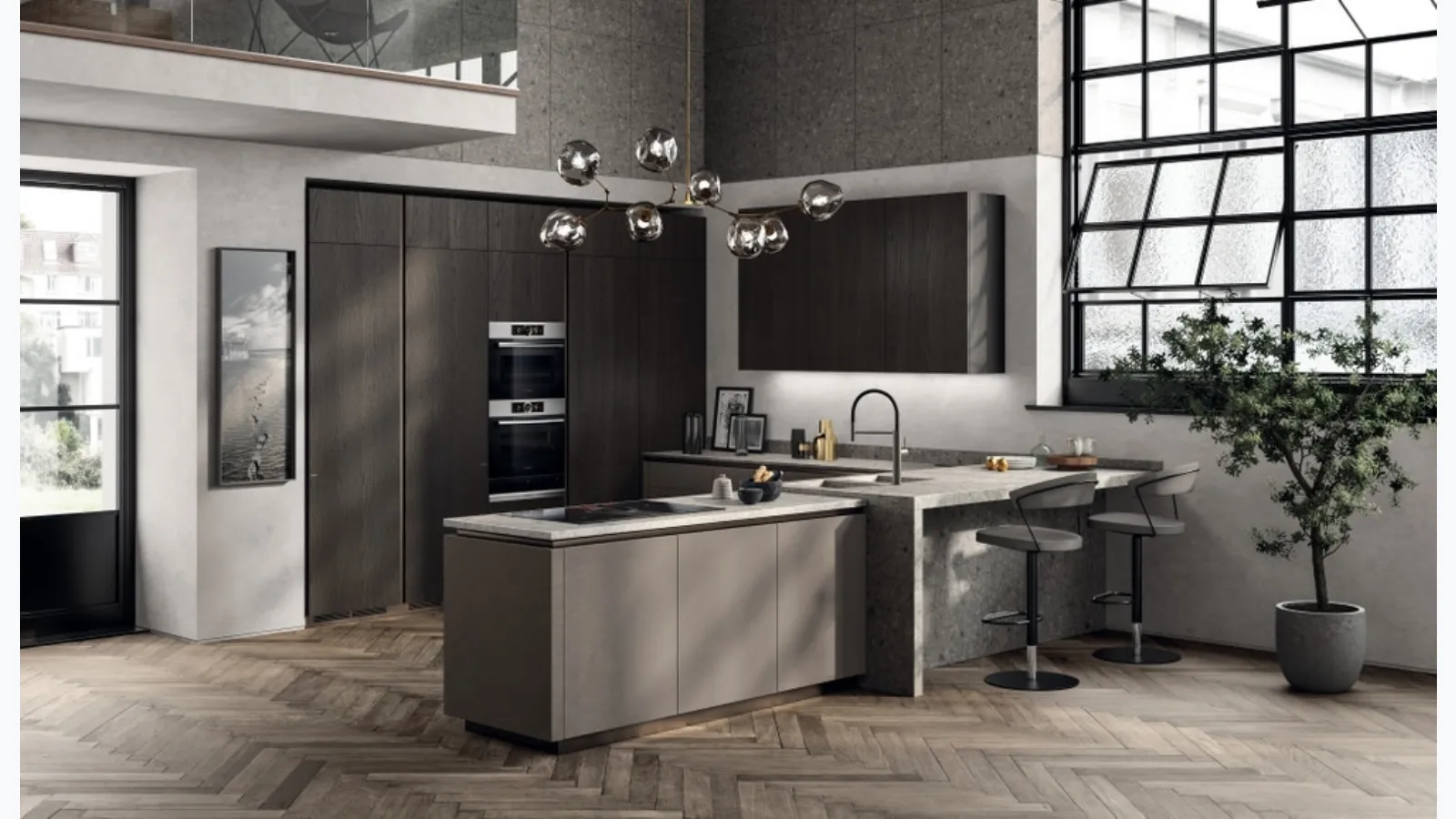 Cucina Moderna Liberamente in Biomalta Argilla Agra e Rovere Carbone di Scavolini