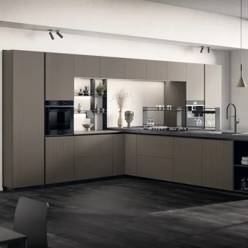 Cucina Moderna Mira in laminato Strips Urban Steel di Scavolini