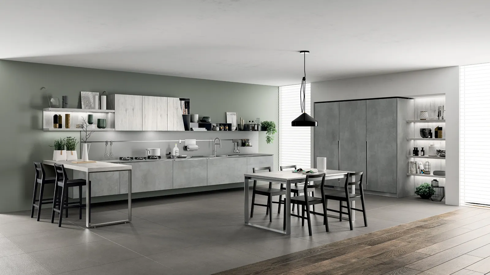 Cucina Moderna Mood in Concrete Brooklyn e Rovere Actual di Scavolini