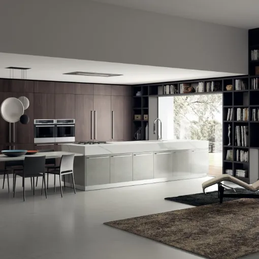 Cucina Moderna Mood in Noce Saxony e laccato Stained Alluminium di Scavolini