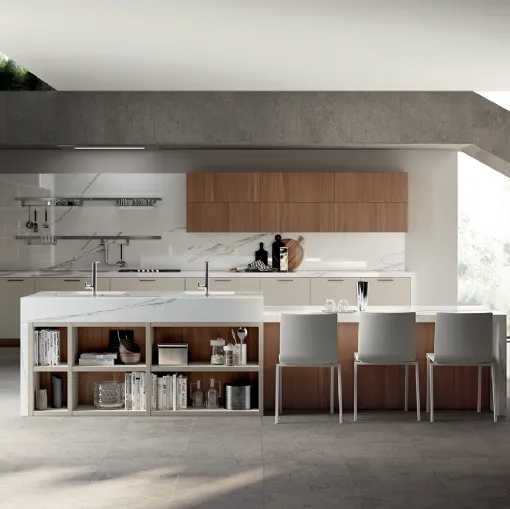 Cucina Moderna Mood Laccato Tortora e Noce Tussah di Scavolini