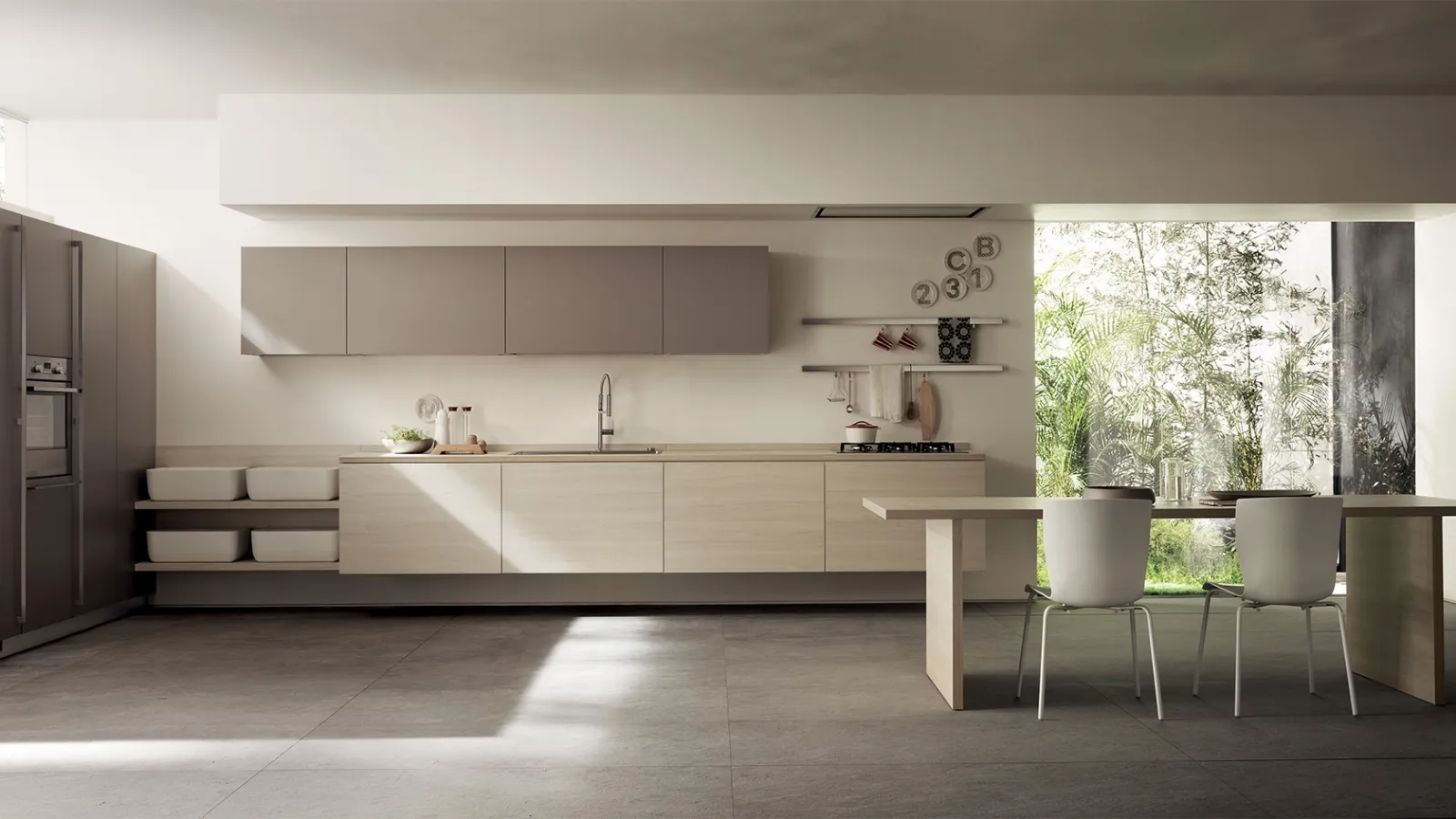 Cucina Moderna Qi in Olmo Kuuki e laccato Grigio Selce di Scavolini