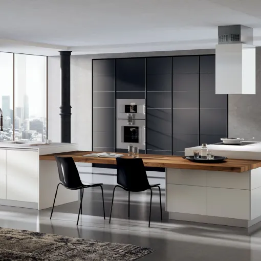 Cucina Moderna Tetrix con ante in vetro Bianco Prestige di Scavolini